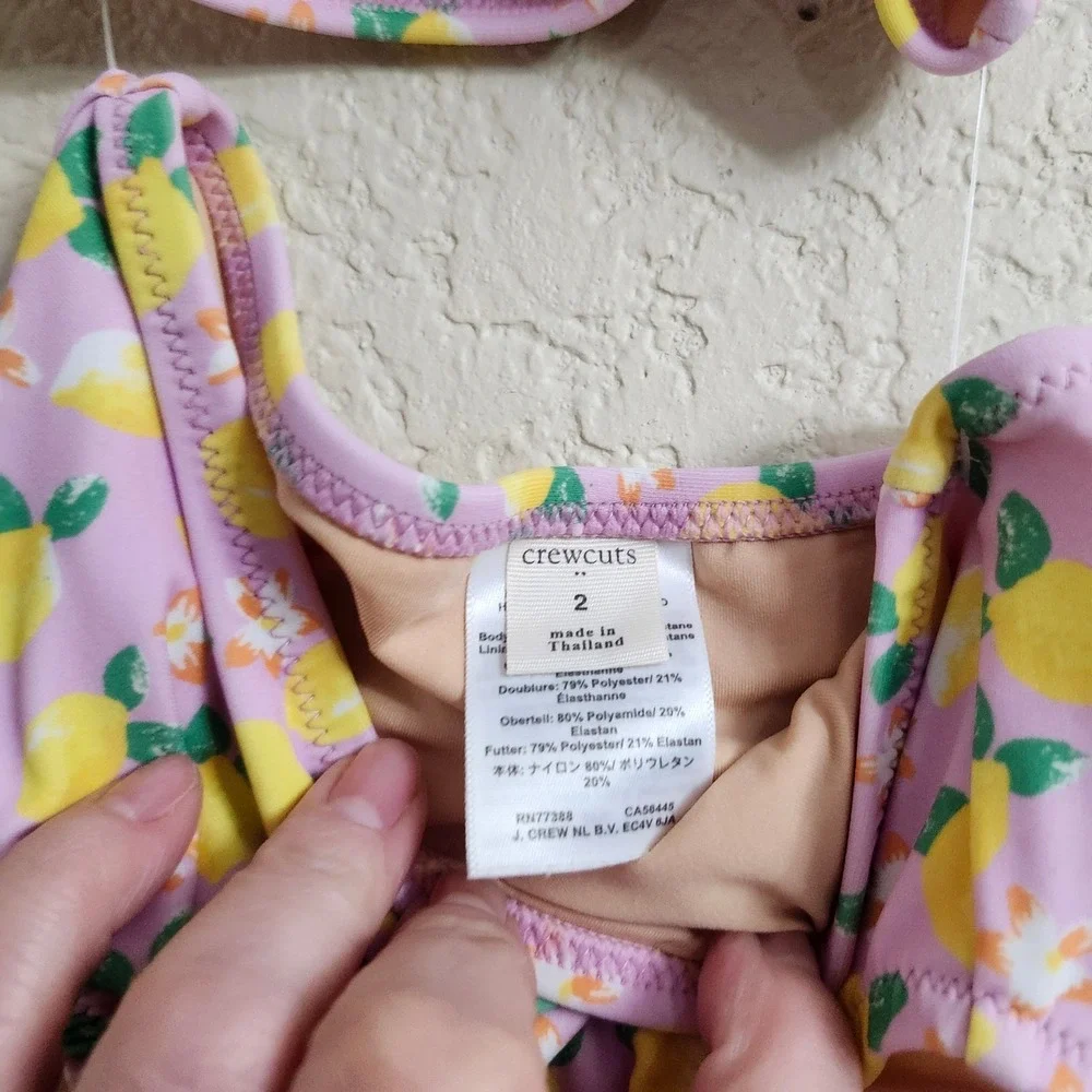 Crewcuts Girls Pink Lemon‎ Print Ruffle 2-Piece Bikini Swimsuit BX178 Size 2
